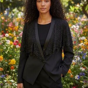 Black Beaded Capelet Blazer